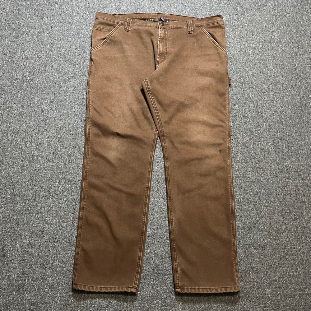 Rugged Wear Brown Fleece Lined Carpenter Pants Canvas Work Trousers 40x34‎